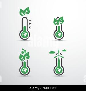 Globale Erwärmung, ökologische Probleme und Lösungen - Thermometer-Icon-Designs Stock Vektor