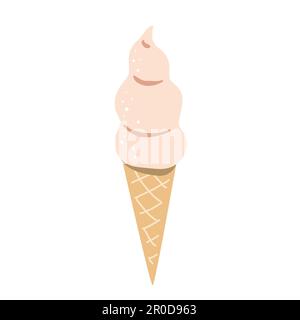 Rosa Eis in Waffelform. Doodle-Vektordarstellung. Symbol für Bio-Milchprodukte. Stock Vektor