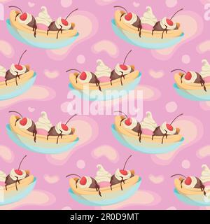 Farbenfrohe, sich wiederholende Muster auf dem Hintergrund des Bananenspalts aus einfachen Vektordarstellungen. Stock Vektor