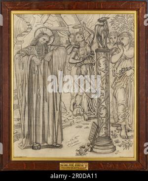 Die Verehrung des Goldenen Kalbs, 1866. Sir Edward Burne-Jones (d.1898). Moses wirft Gesetzestabletten gegen die Säule, die von einem Kalb gekrönt wird. Stockfoto