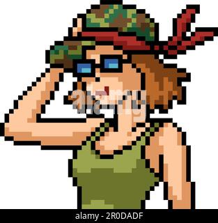 Pixelkunst eines Anime-Soldatenmädchens Stock Vektor