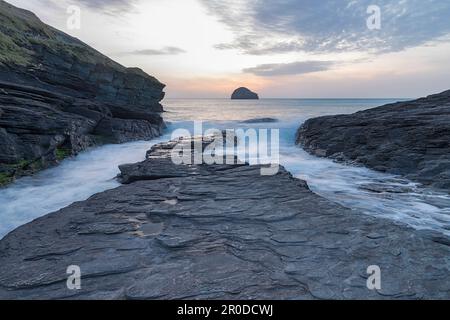 Trebarwith Strand Sonnenuntergang Stockfoto