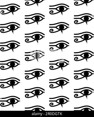 Vektornahtloses Muster des flachen ägyptischen alten Horus pharaoh Auges isoliert auf weißem Hintergrund Stock Vektor