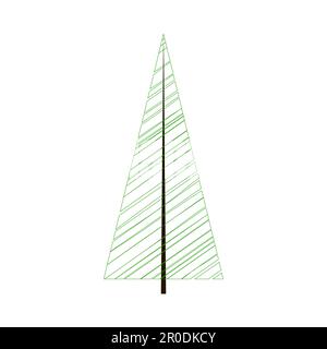 Einfacher abstrakter grüner pyramidenförmiger Baum. Fichte-, Tannen- oder Kiefernimitationen. Lineares Design. Architektonischer, minimalistischer Stil. Immergrüne Nadelkultur. Stock Vektor