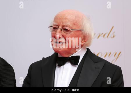 Dublin, Irland. 7. Mai 2023 Präsident Michael D Higgins kommt auf dem roten Teppich bei den Irish Film and Television Awards (IFTAs) im Royal Convention Centre von Dublin an. Kredit: Doreen Kennedy/Alamy Live News. Stockfoto