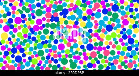 Nahtloses Muster für helles Rauschen mit Poka-Punkten. Abstrakter mehrfarbiger Vektorhintergrund mit Polkreisen. Lustige Tapete mit farbenfrohen Konfetti. Modern Stock Vektor