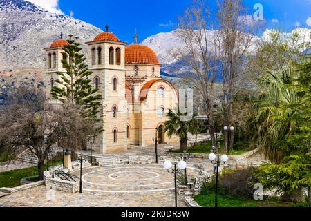 Traditionelle griechische wunderschöne orthodoxe Kirchen. Insel Kreta, Griechenland Stockfoto