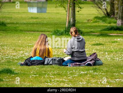 Eine Mutter und ihre junge Familie machen ein Picknick in einem öffentlichen Park Stockfoto
