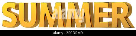 Golden 3D Wort SOMMER isoliert. Abbildung mit Textzeichen. 3D-Rendering Stockfoto