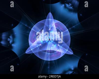 Blau leuchtende futuristische Weltraumtechnologie, dreieckige Form. Computergenerierter abstrakter Hintergrund, 3D-Rendering Stockfoto