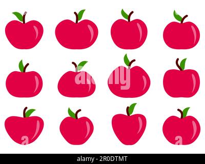 Rote Äpfel, isoliert auf weißem Hintergrund. Roter Apfel mit einem Blatt. Äpfel große Symbole gesetzt. Design für den Druck auf Stoff, Bannern und Promotionprofis Stock Vektor