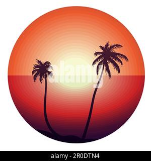 Vintage Konzept der Sonnenuntergang im tropischen Strand für Aufkleber, Poster, T-shirt, drucken. Hallo Sommer. Vektor Stock Vektor