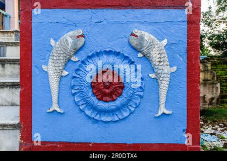 08 31 2008 Pisces Astrologisches Schild 2 Fishes Shree Swaminarayan Mandir Temple Chhapia , Chhapaiya , Ayodhya Faizabad Uttar Pradesh Indien , Asien Stockfoto