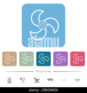 Propeller umgibt weiße flache Symbole auf farbigen, abgerundeten quadratischen Hintergründen. 6 Bonussymbole enthalten Stock Vektor