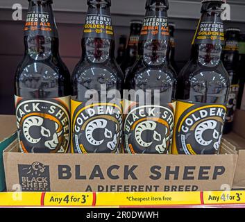 Abgefüllte Biere aus der Black Sheep Brewery, Wellgarth House, Wellgarth Court, Crosshills, Masham, Ripon, Yorkshire, England, HG4 4EN Stockfoto