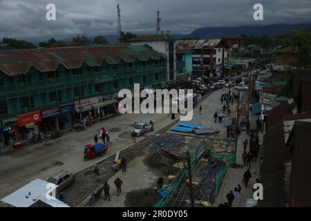 Mai 08,2023, Srinagar Kaschmir, Indien : ein Blick aus der Vogelperspektive auf ein neu errichtetes lal chowk-Gebiet von Srinagar. Vom 22. Bis 24. Mai findet in Srinagar ein Treffen von Delegierten aus G20 Nationen statt. Am 08. Mai 2023 in Srinagar Kaschmir, Indien. (Foto: Firdous Nazir/Eyepix Group). Stockfoto