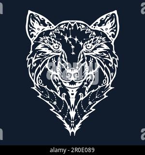 Illustration der isolierten detaillierte wild Wolfskopf im Vintage und aztekische Stil für Textilien, drucken und tattoo. Strichzeichnungen. Vektor Stock Vektor