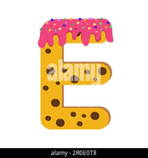 Kekse in Form eines englischen Buchstaben E, mit rosafarbener Glasur bedeckt. Stock Vektor