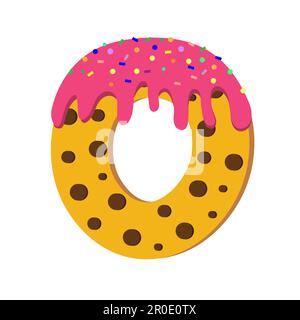 Kekse in Form des englischen Buchstabens O, mit rosa Glasur bedeckt. Stock Vektor