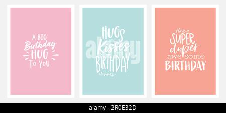 Minimalistische Geburtstagskarten mit lustiger Typografie. Einladungen, alles gute zum Geburtstag. Vektorvorlagen für Karten, Poster, Flyer oder Banner Stock Vektor