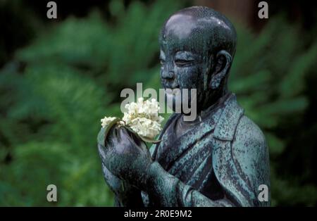 Bronze-Statue, japanischer Garten, Leverkusen, Nordrhein-Westfalen, Deutschland Stockfoto