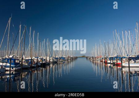 Segelboote im Jachthafen, Groemitz, Schleswig-Holstein, Deutschland Stockfoto