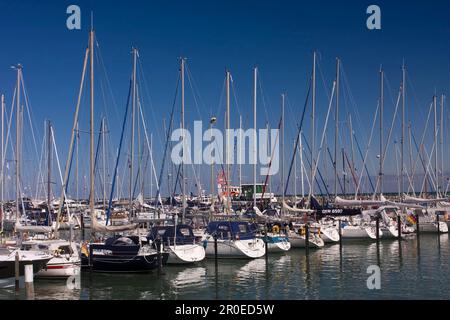 Segelboote im Jachthafen, Groemitz, Schleswig-Holstein, Deutschland Stockfoto