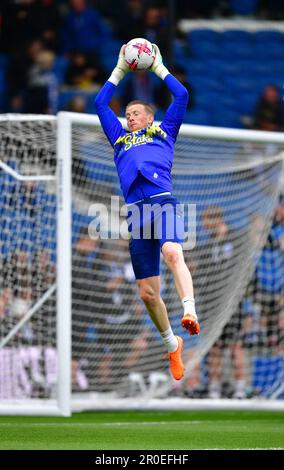 Brighton, Großbritannien. 08. Mai 2023. Jordan Pickford Torwart des Everton FC wärmt sich vor dem Spiel der Premier League zwischen Brighton & Hove Albion und Everton im Amex am 8. 2023. Mai in Brighton, England, auf. (Foto von Jeff Mood/phcimages.com) Kredit: PHC Images/Alamy Live News Stockfoto