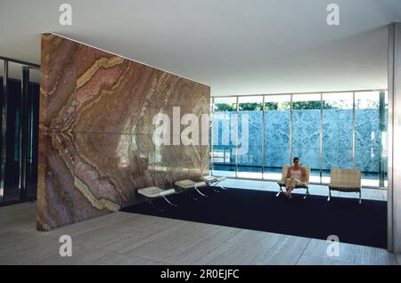 Deutscher Pavillon von Mies van der Rohe, Montjuic, Barcelona, Katalonien, Spanien Stockfoto