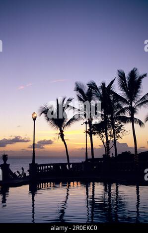 Pool des Hotel Gran Bahla im Abendlicht, Samana, Samana Halbinsel, Dominikanische Republik, Karibik Stockfoto