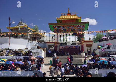 Pilger, Kalachakra-Initiationen des Dalai Llama, Choklamsar, Ladakh, Jammu und Kaschmir, Indien Stockfoto