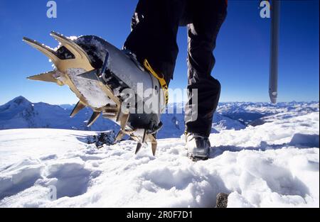 Nahaufnahme eines Steigeisen, Weissseespitze, Tirol, Osterreich Stockfoto