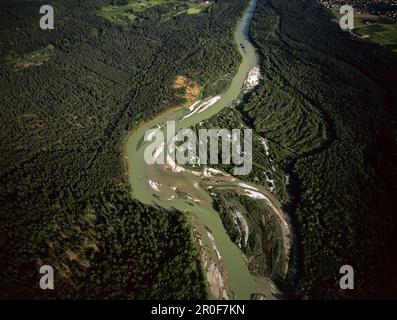 Luftbild der Isar, Pupplinger Au, Oberbayern, Deutschland Stockfoto