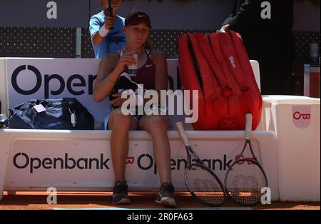 Mirra Andreeva bei den Mutua Madrid Open 2023, ATP Masters 1000 Tennis Turnier am 1. Mai 2023 auf der Caja Magica in Madrid, Spanien - Photo Laurent Lairys / DPPI Stockfoto