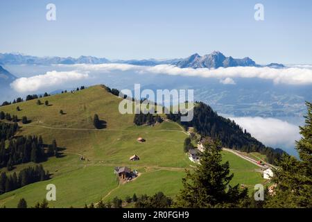 Blick von Rigi Kulm (1797 m) nach Pilatus (2132 m), Rigi Kulm, Kanton Schwyz, Schweiz Stockfoto