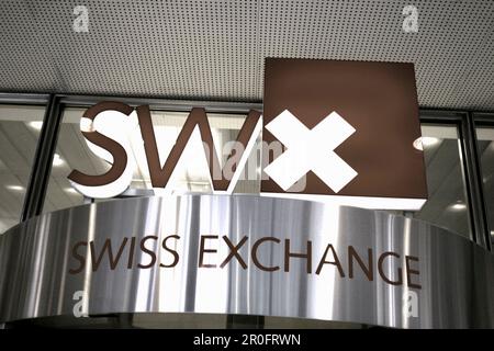 Schweiz, Zürich, Börse, schweizer Börsenschild , Eingang Schweiz, Zürich, Boerse, Eingang, SWX Stockfoto