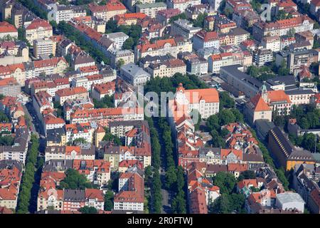 Blick auf Schwabing mit Platz Elisabethplatz und Theater der Jugend, München, Bayern, Deutschland Stockfoto