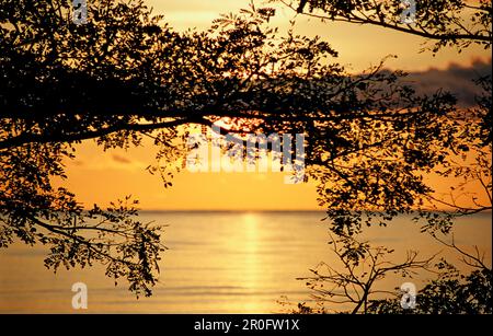 Sonnenuntergang über dem Meer, Papua-Neuguinea, Neu-Britannien, Kimbe Bay Stockfoto