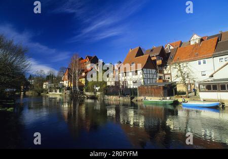 Blick über die Werra nach Bad Sooden-Allendorf, Hessen, Deutschland Stockfoto