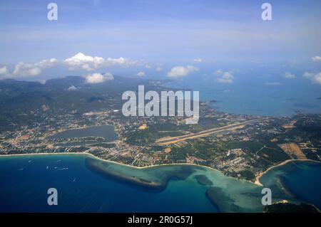 Blick aus der Vogelperspektive auf Chaweng Beach und die Nordküste, Ko Samui, Thailand Stockfoto