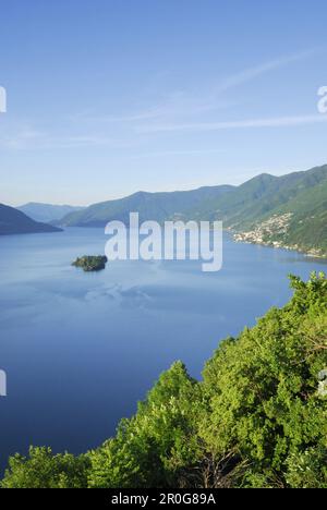Lago Maggiore mit Insel Brissago, Isole di Brissago, Ronco Sopra Ascona, Lago Maggiore, Lago Maggiore, Tessin, Schweiz Stockfoto