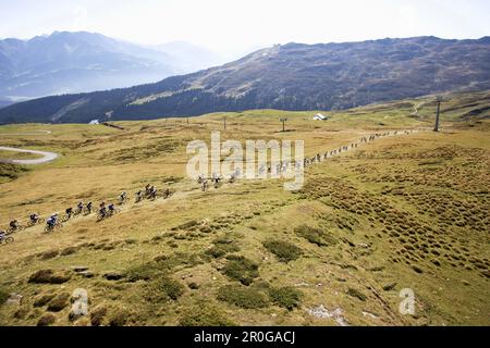 Berg-Fahrrad-Rallye in der Nähe von Flims, Graubünden, Schweiz Stockfoto