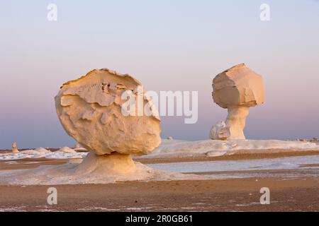 Abenddämmerung im White Desert National Park, Ägypten, libysche Wüste Stockfoto