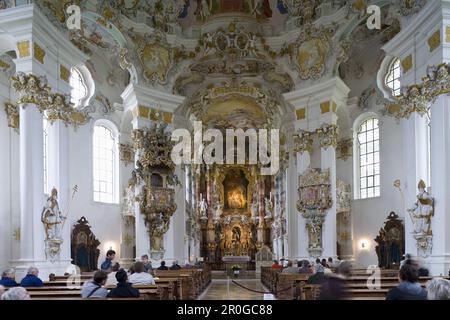 Innenansicht der Wieskirche in Steingaden, Pfaffenwinkel, erbaut von 1745 bis 1754 von den Brüdern Johann Baptist und Dominikus Zimmermann, U Stockfoto