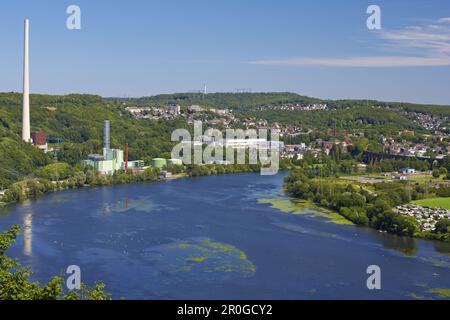 Blick über den Harkortsee zum Ruhrviadukt, in der Nähe von Herdecke, Nordrhein-Westfalen, Deutschland Stockfoto