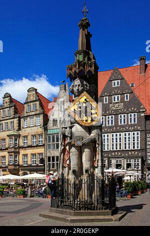 Der Roland-Statue vor den historischen Häusern am Markt Platz, hanseatische Stadt Bremen, Germany, Europe Stockfoto