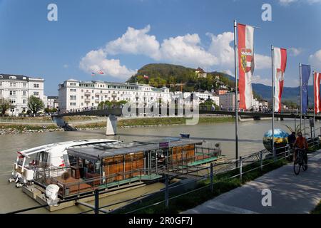 Blick über die Salzach zum Hotel Salzburg, Bundesstaat Salzburg, Österreich Stockfoto