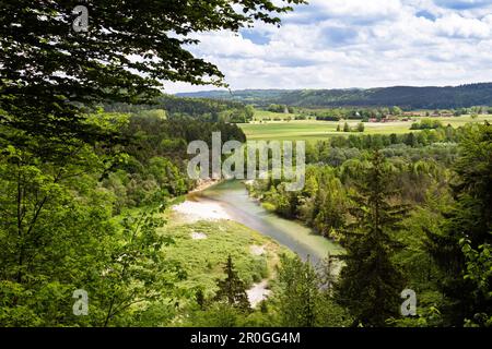 Blick über das Isar-Tal, Königsdorf, Isar-Radweg, Oberbayern, Deutschland Stockfoto