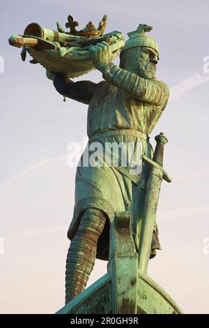 Hagen-Statue in der Nähe des Rheins, Würmer, Rheinland-Pfalz, Deutschland Stockfoto
