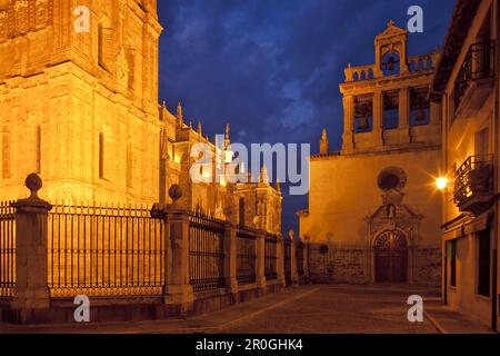 Astorga-Kathedrale bei Nacht, Camino Frances, Art of St. James, Camino de Santiago, Pilgerweg, UNESCO-Weltkulturerbe, europäische Kulturroute, Astorg Stockfoto